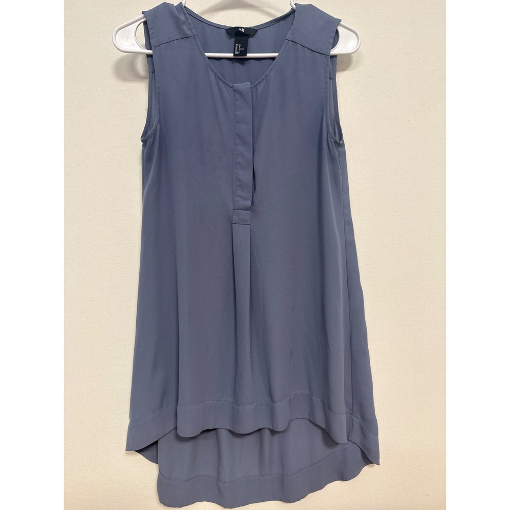 HM Sleeveless High Low Blouse Slate Blue Button Front Top Size 4